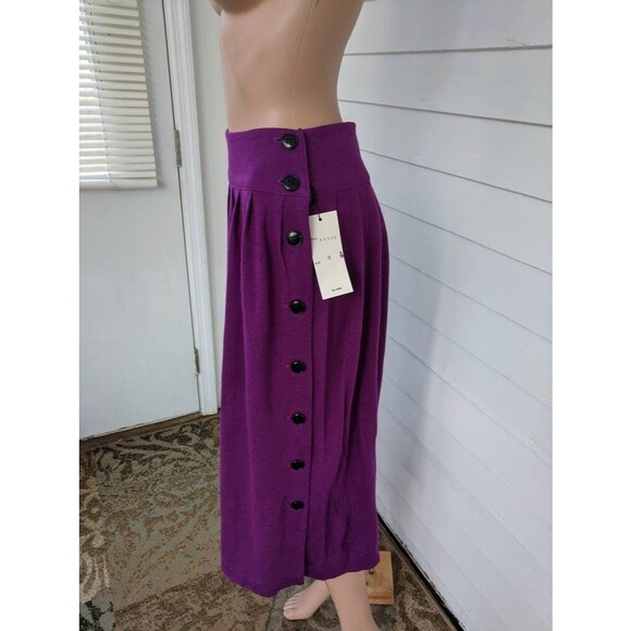 Side Button Purple Skirt Wool Pierre Cardin 80s New S 26 Waist - Picture 3 of 6